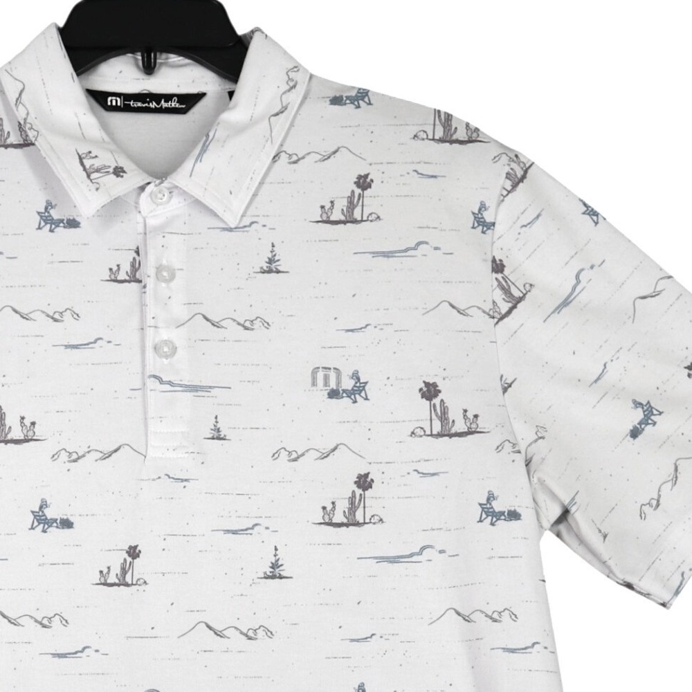 TravisMathew Polo Shirt Mens L Desert Print Cactus Short‎ Sleeve Golf Casual